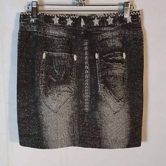 Black Faux Denim Stretch Women's Skirts - Picture 3 of 5